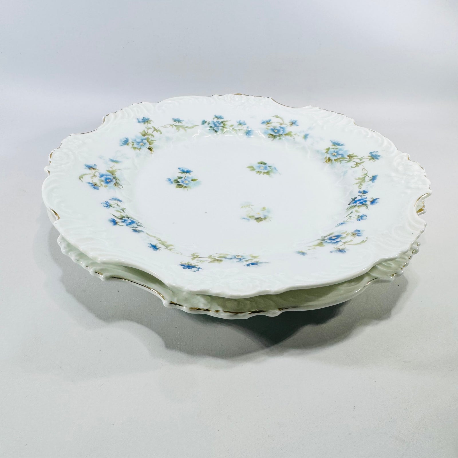 Hermann Ohme Eglantine Plates Set of 2 Blue Floral Gold Trim