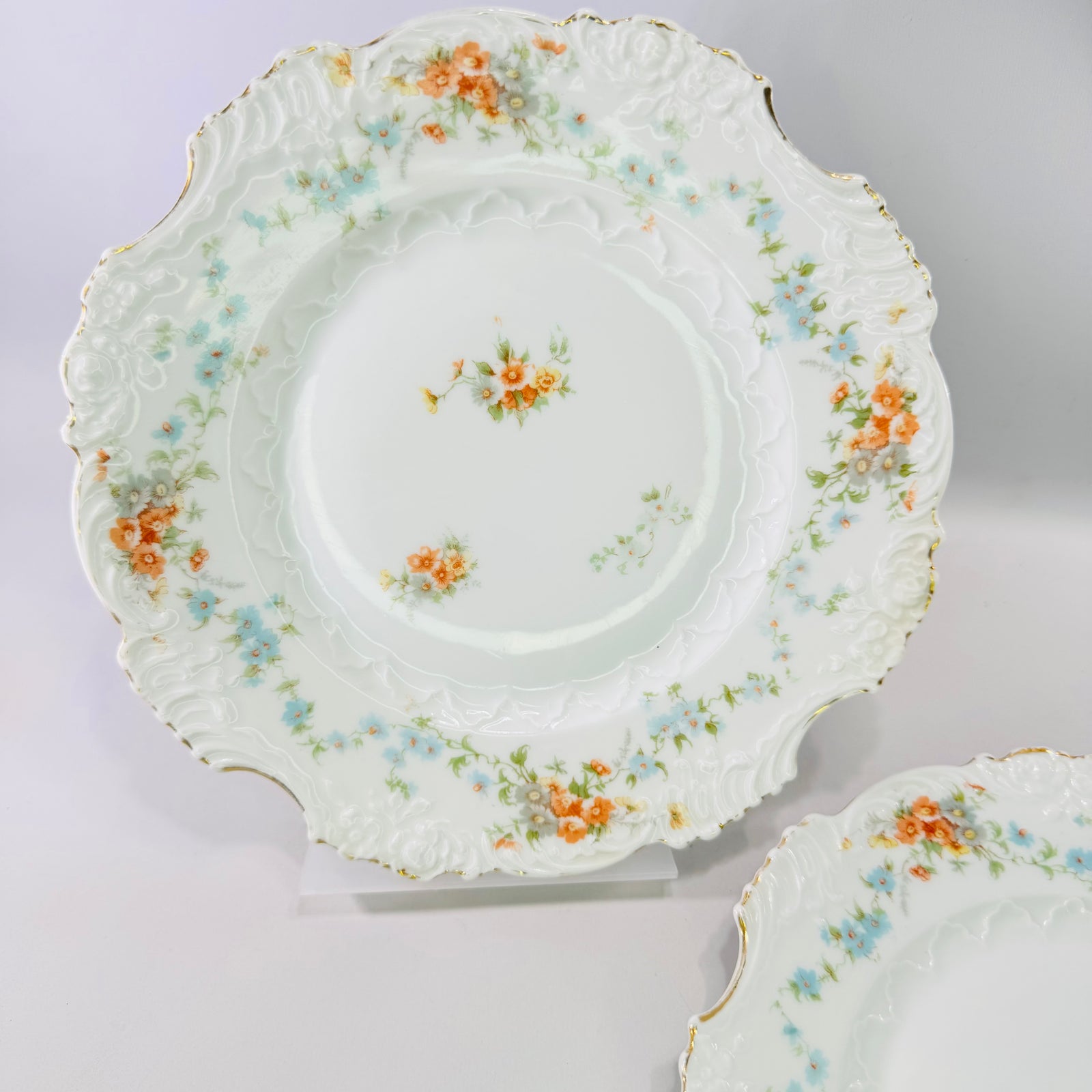 Hermann Ohme Eglantine Plates Set of 2 Peach Blue Floral