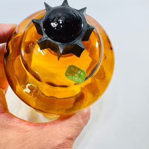 Amber Glass Peg Votive Holders Pair Ruffled Rim Made in Mexico