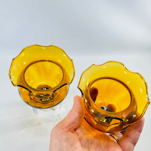 Amber Glass Peg Votive Holders Pair Ruffled Rim Made in Mexico