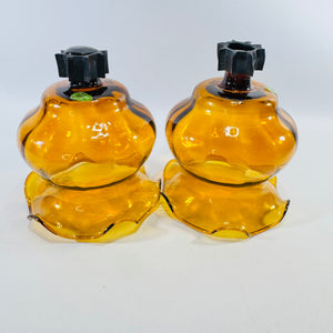 Amber Glass Peg Votive Holders Pair Ruffled Rim Made in Mexico