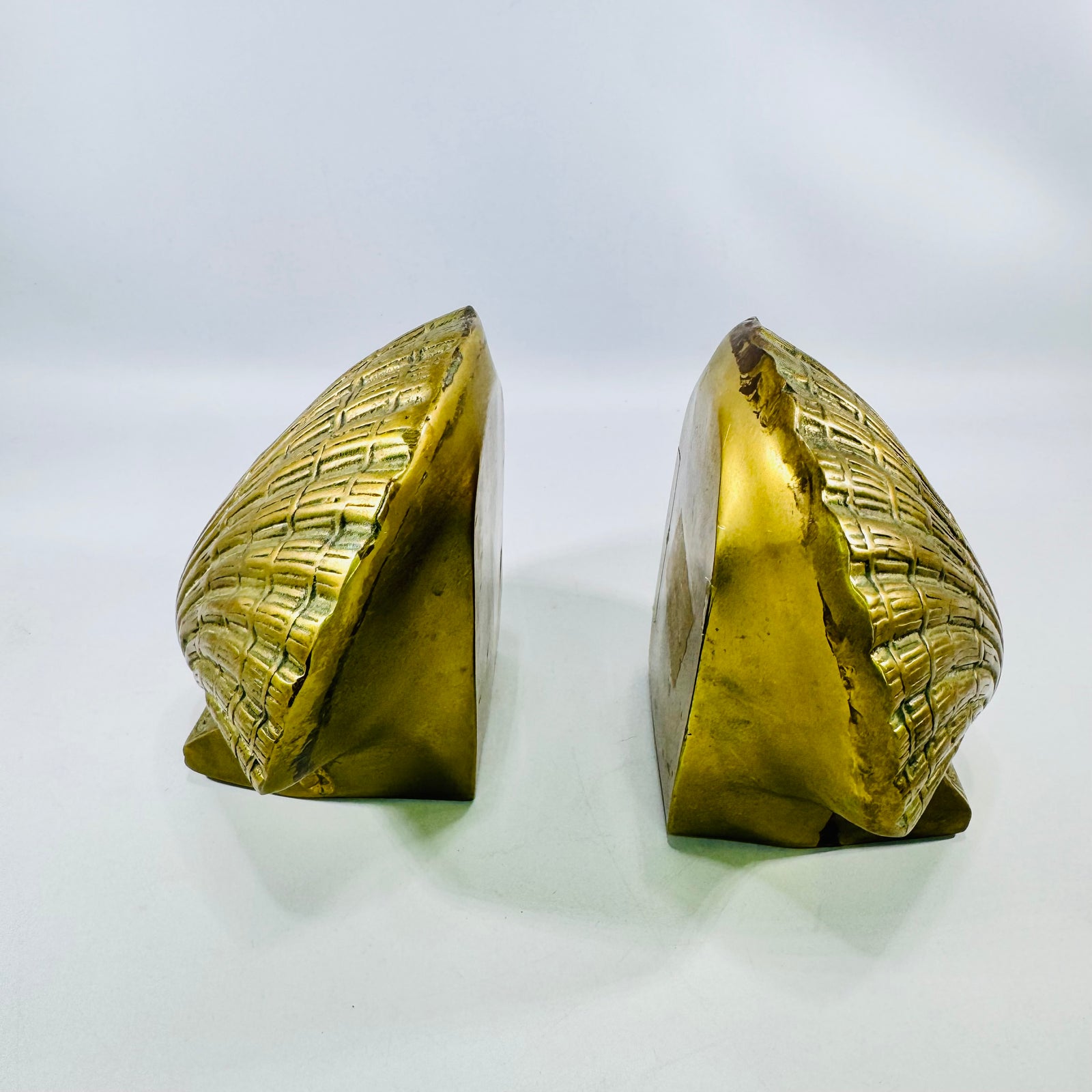 Solid Brass Scallop Shell Bookends Pair Coastal Decor