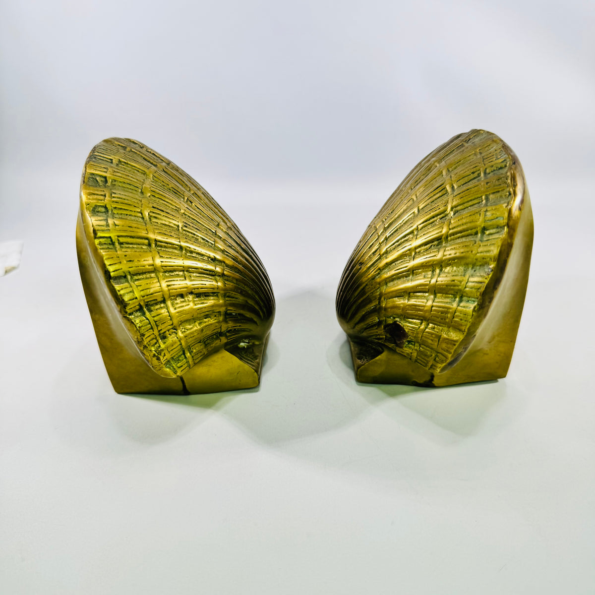 Solid Brass Scallop Shell Bookends Pair Coastal Decor