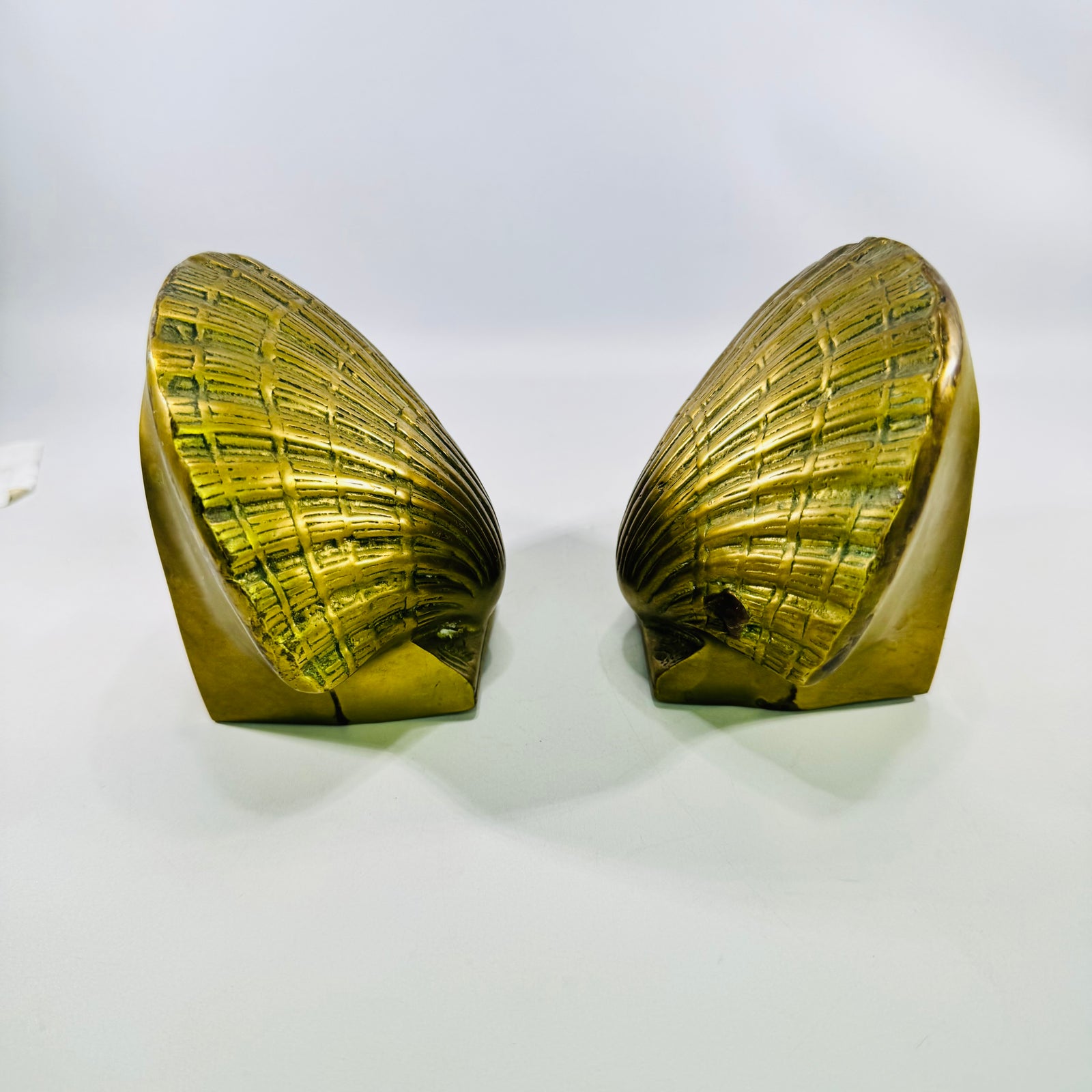 Solid Brass Scallop Shell Bookends Pair Coastal Decor