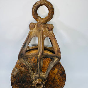 Antique Ney Hay Carrier Pulley Open Throat Cast Iron Wood Farm Barn Pulley Industrial Steampunk Salvage Decor