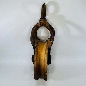 Antique Ney Hay Carrier Pulley Open Throat Cast Iron Wood Farm Barn Pulley Industrial Steampunk Salvage Decor