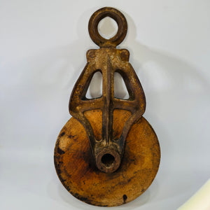 Antique Ney Hay Carrier Pulley Open Throat Cast Iron Wood Farm Barn Pulley Industrial Steampunk Salvage Decor