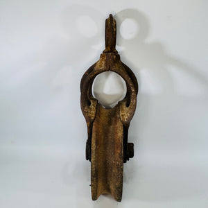 Antique Ney Hay Carrier Pulley Open Throat Cast Iron Wood Farm Barn Pulley Industrial Steampunk Salvage Decor