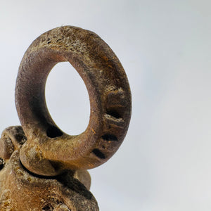 Antique Ney Hay Carrier Pulley Open Throat Cast Iron Wood Farm Barn Pulley Industrial Steampunk Salvage Decor