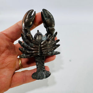 Vintage Brass Lobster Figurine Paperweight Belt Buckle Style Coastal Desk Decor Dark Patina Crab Crawfish Figure 4x3.5