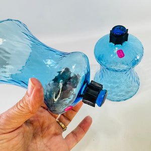 HOMCO Home Interiors Blue Glass Peg Votive Pair Made in Mexico