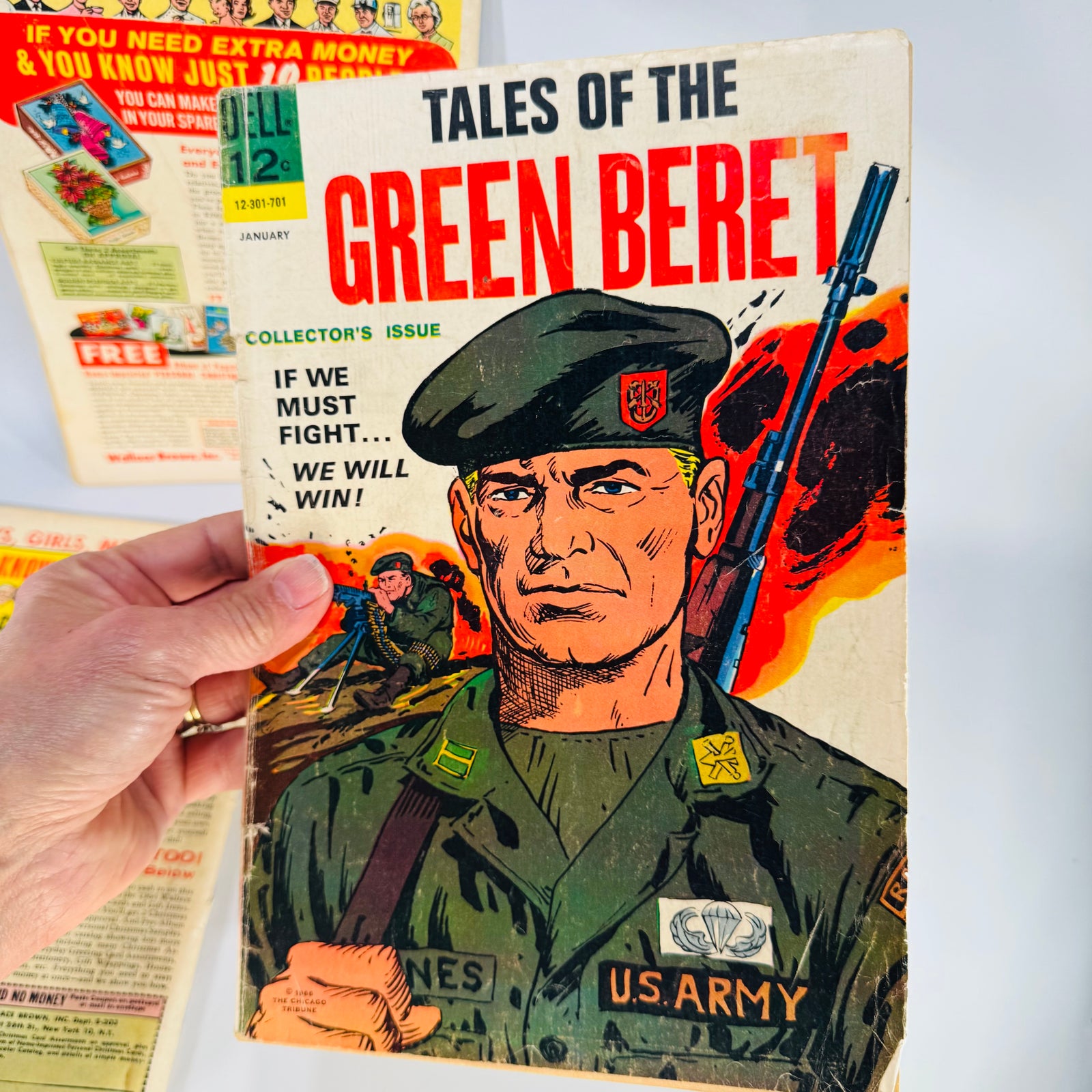 Vintage War Comics Lot — Dell Combat #26, Air War Stories #1, Tales of the Green Beret #1 (1964–1967) — Dell Comics | Silver Age Set, War Comics