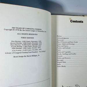 Vintage Southern Cookbook — 300 Years of Carolina Cooking Including Game Preparation (1975) — Junior League of Greenville | First Edition, Southern Cooking