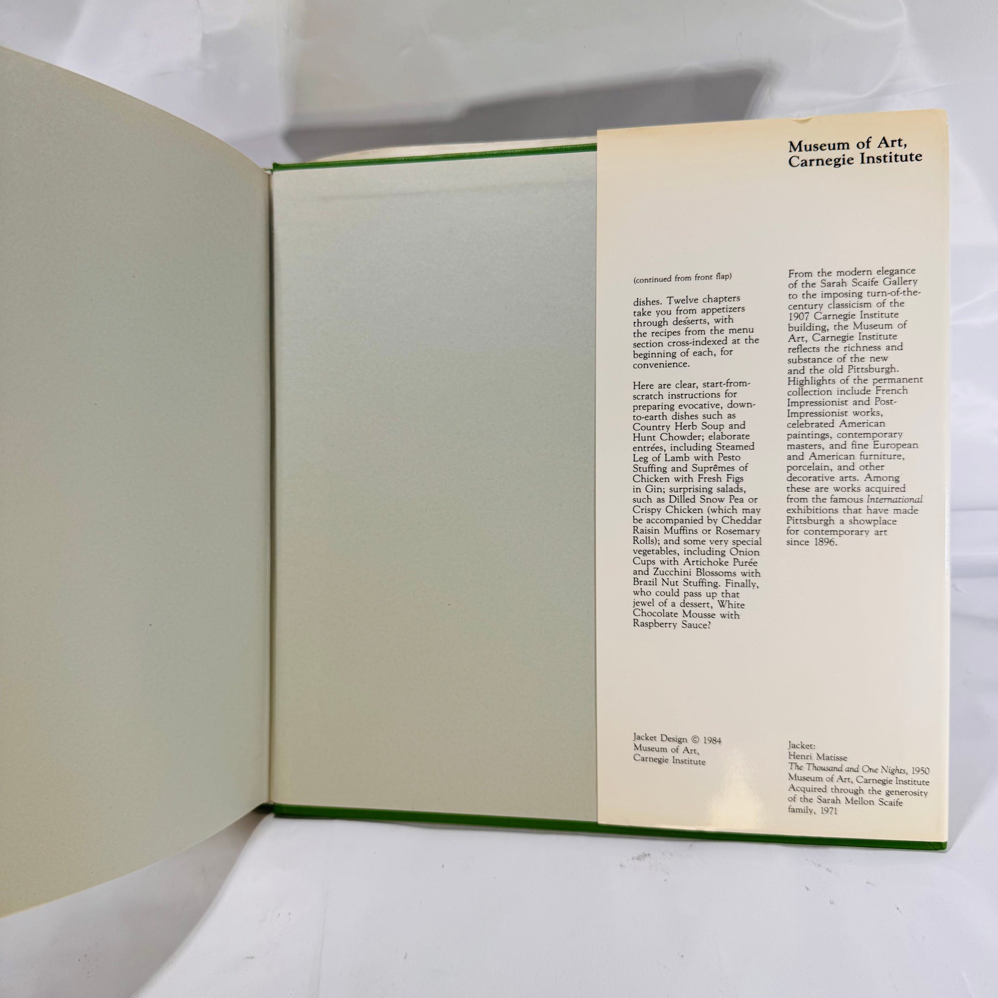 Carnegie Treasures Cookbook by Carnegie Institute Museum of Art (1984), First Edition, Hardcover with Dust Jacket