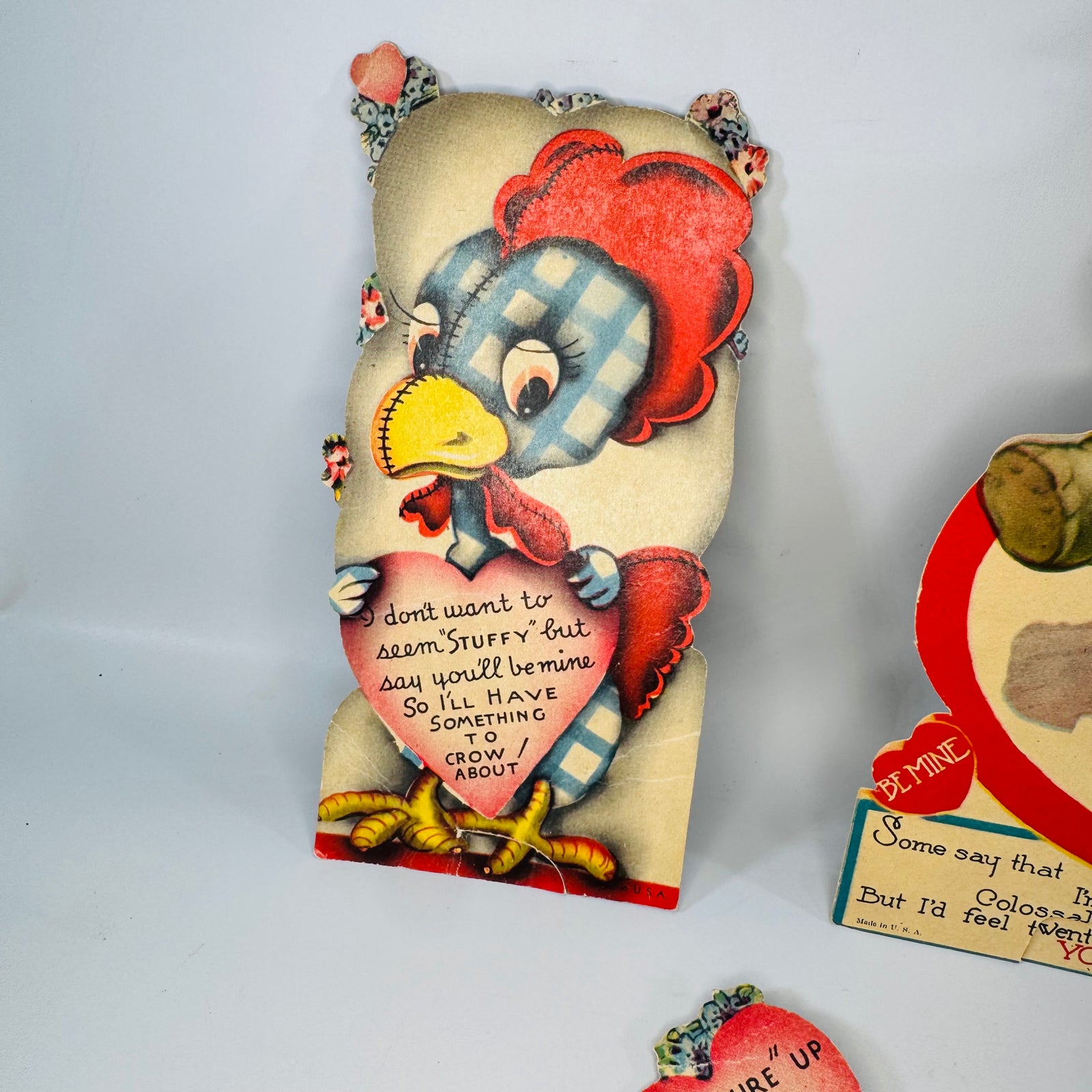 Vintage Valentine Card Bundle of 3 Die Cut Animal Valentines