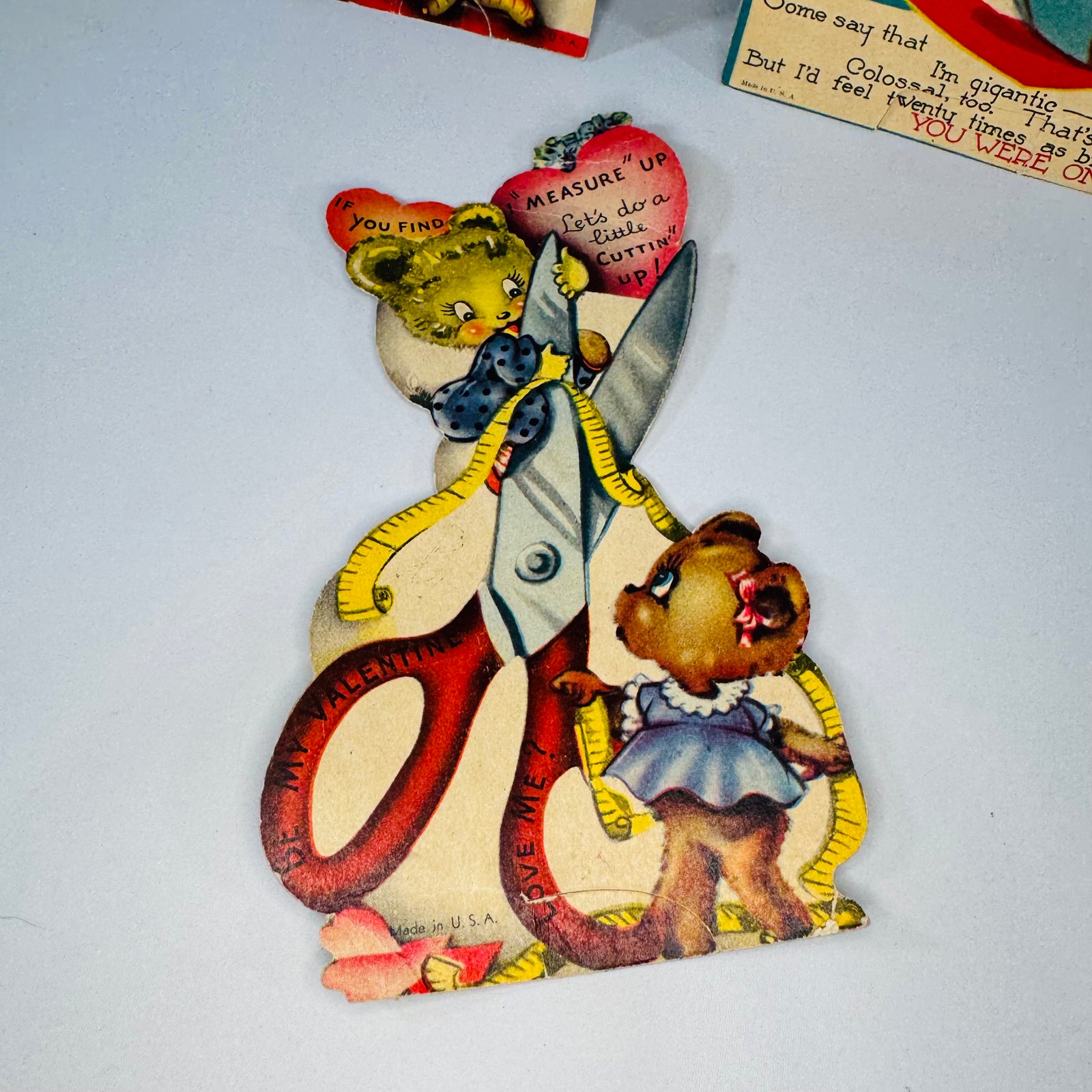 Vintage Valentine Card Bundle of 3 Die Cut Animal Valentines