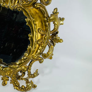 Antique Brass Wall Mirror Rococo Style Victorian Vanity Mirror c1880-1900 Ornate Gold Frame Small Dark Academia Decor