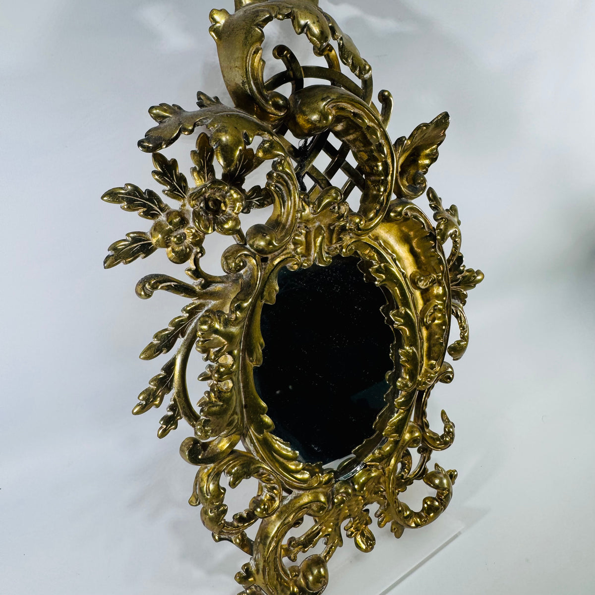 Antique Brass Wall Mirror Rococo Style Victorian Vanity Mirror c1880-1900 Ornate Gold Frame Small Dark Academia Decor