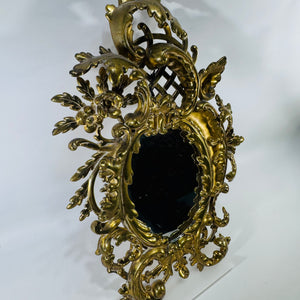 Antique Brass Wall Mirror Rococo Style Victorian Vanity Mirror c1880-1900 Ornate Gold Frame Small Dark Academia Decor