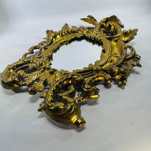 Antique Brass Wall Mirror Rococo Style Victorian Vanity Mirror c1880-1900 Ornate Gold Frame Small Dark Academia Decor