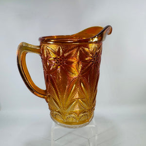 Imperial Marigold Carnival Glass Milk Pitcher, Antique Poinsettia Pattern