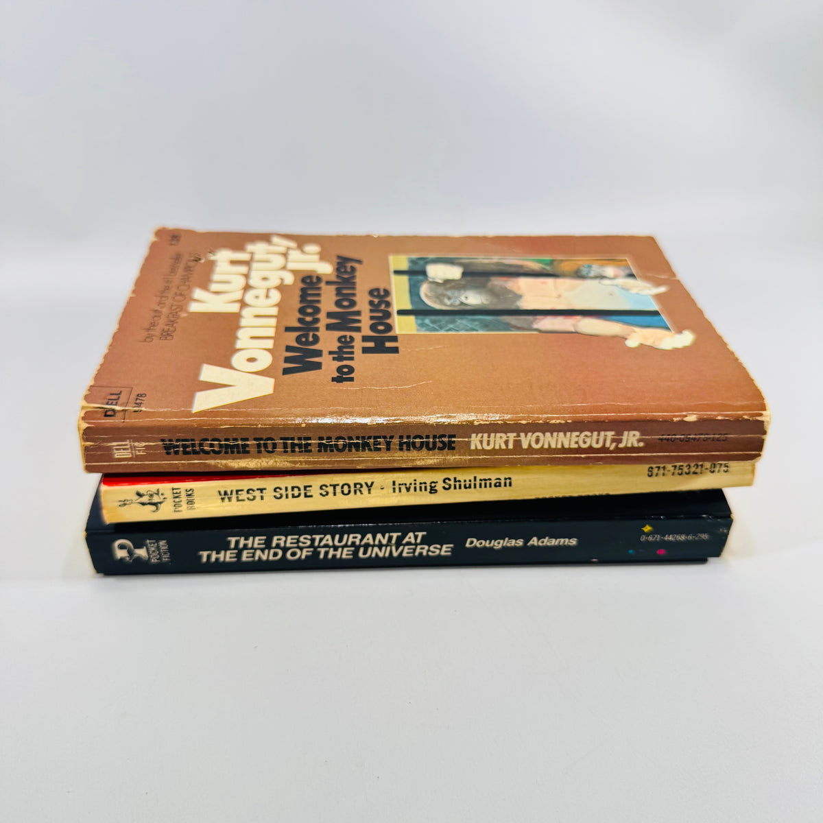 The Restaurant at the End of the Universe + West Side Story + Welcome to the Monkey House 3 Book Lot