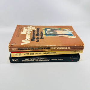 The Restaurant at the End of the Universe + West Side Story + Welcome to the Monkey House 3 Book Lot