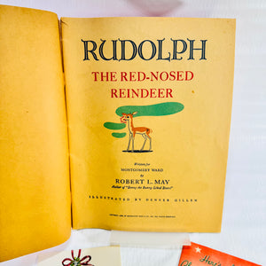 Rudolph the Red-Nosed Reindeer 1939 Montgomery Ward Book and 2 Christmas Cards Lot