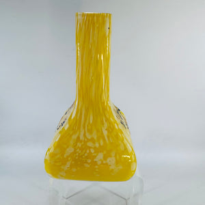 Antique Bohemian Glass Vase, Yellow Spatter Glass, Hand Painted Enamel Floral Vase, Franz Welz Attributed