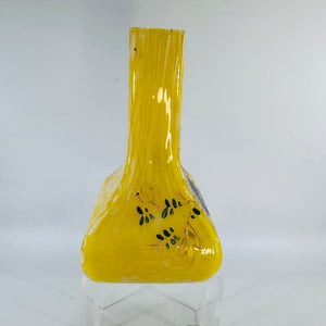 Antique Bohemian Glass Vase, Yellow Spatter Glass, Hand Painted Enamel Floral Vase, Franz Welz Attributed