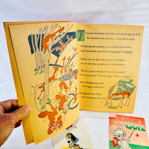 Rudolph the Red-Nosed Reindeer 1939 Montgomery Ward Book and 2 Christmas Cards Lot