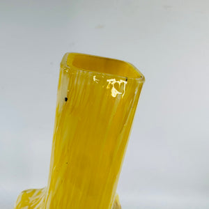 Antique Bohemian Glass Vase, Yellow Spatter Glass, Hand Painted Enamel Floral Vase, Franz Welz Attributed