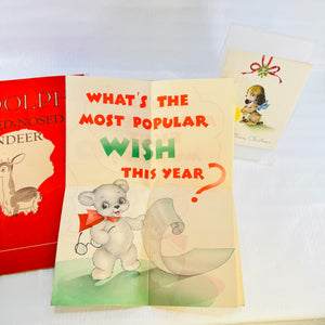 Rudolph the Red-Nosed Reindeer 1939 Montgomery Ward Book and 2 Christmas Cards Lot
