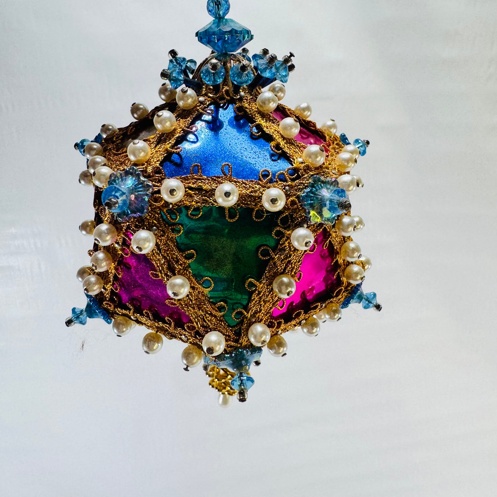 1960s Handmade Push Pin Beaded Christmas Ornament Multicolor