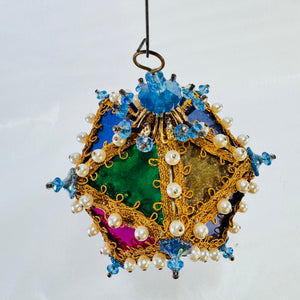 1960s Handmade Push Pin Beaded Christmas Ornament Multicolor