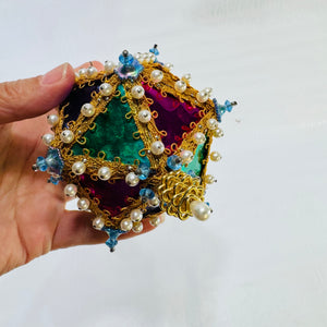 1960s Handmade Push Pin Beaded Christmas Ornament Multicolor