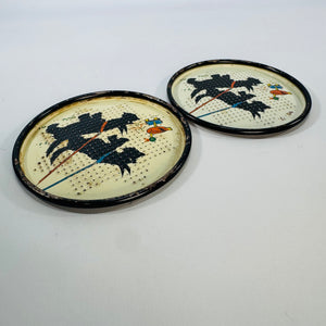 Vintage Scottie Dog Metal Coasters, Set of 2, Mid Century Tin Litho Terrier Drink Coasters