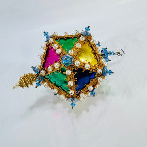 1960s Handmade Push Pin Beaded Christmas Ornament Multicolor
