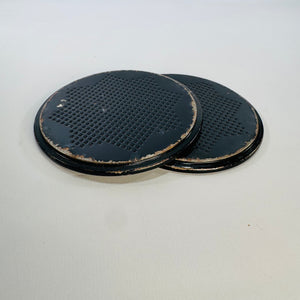 Vintage Scottie Dog Metal Coasters, Set of 2, Mid Century Tin Litho Terrier Drink Coasters