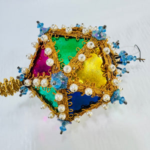 1960s Handmade Push Pin Beaded Christmas Ornament Multicolor