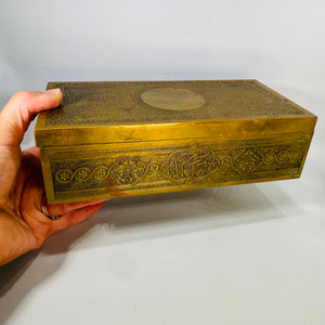 Edwardian Mauser Co. Fifth Ave Brass Desk Box, Antique Engraved Brass Box, New York Islamic Revival Trinket Box
