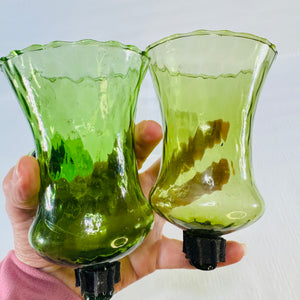Homco Avocado Green Glass Peg Votive Holders Set of 3