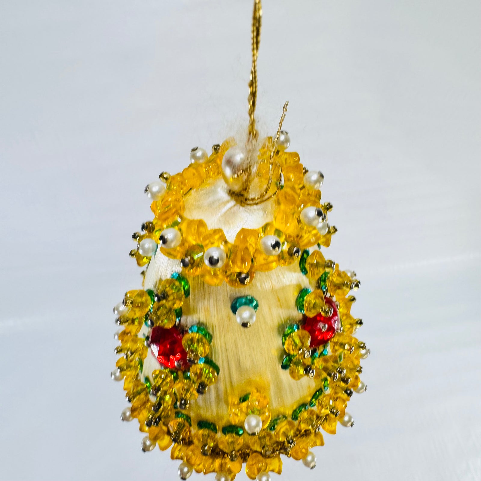 Vintage Beaded Push Pin Bell Christmas Ornament 1960s to 1970s