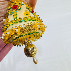 Vintage Beaded Push Pin Bell Christmas Ornament 1960s to 1970s