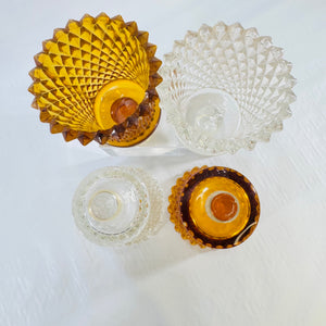 Homco Diamond Point Peg Votive Holders Set of 4 Amber Clear