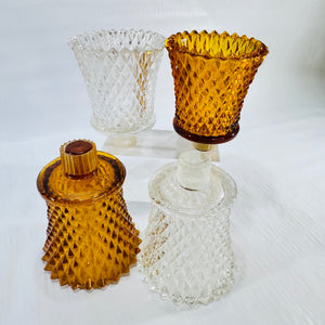 Homco Diamond Point Peg Votive Holders Set of 4 Amber Clear