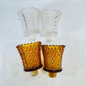 Homco Diamond Point Peg Votive Holders Set of 4 Amber Clear