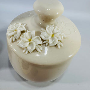 Dorothy Okumoto Creamer and Sugar Set Hawaiian Porcelain Plumeria Flowers