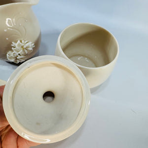 Dorothy Okumoto Creamer and Sugar Set Hawaiian Porcelain Plumeria Flowers