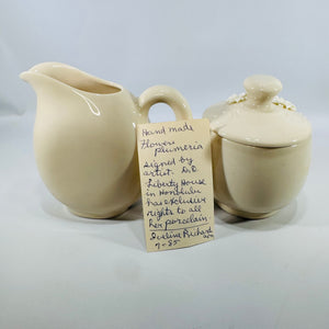 Dorothy Okumoto Creamer and Sugar Set Hawaiian Porcelain Plumeria Flowers